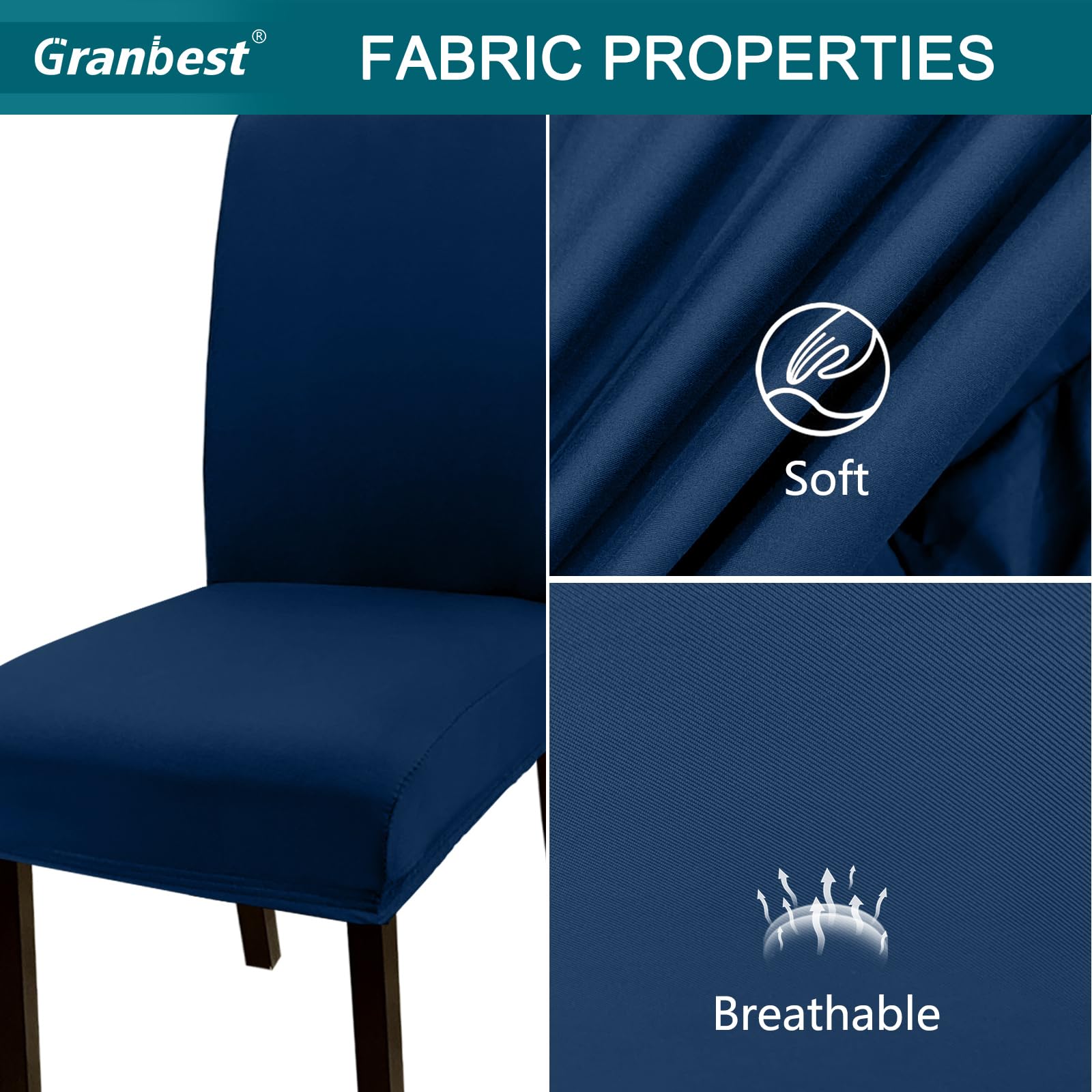 Granbest Coprisedia Elasticizzati Universali Per Sedia Parson - Set Da 6 In Grigio Chiaro, Antiscivolo - 2