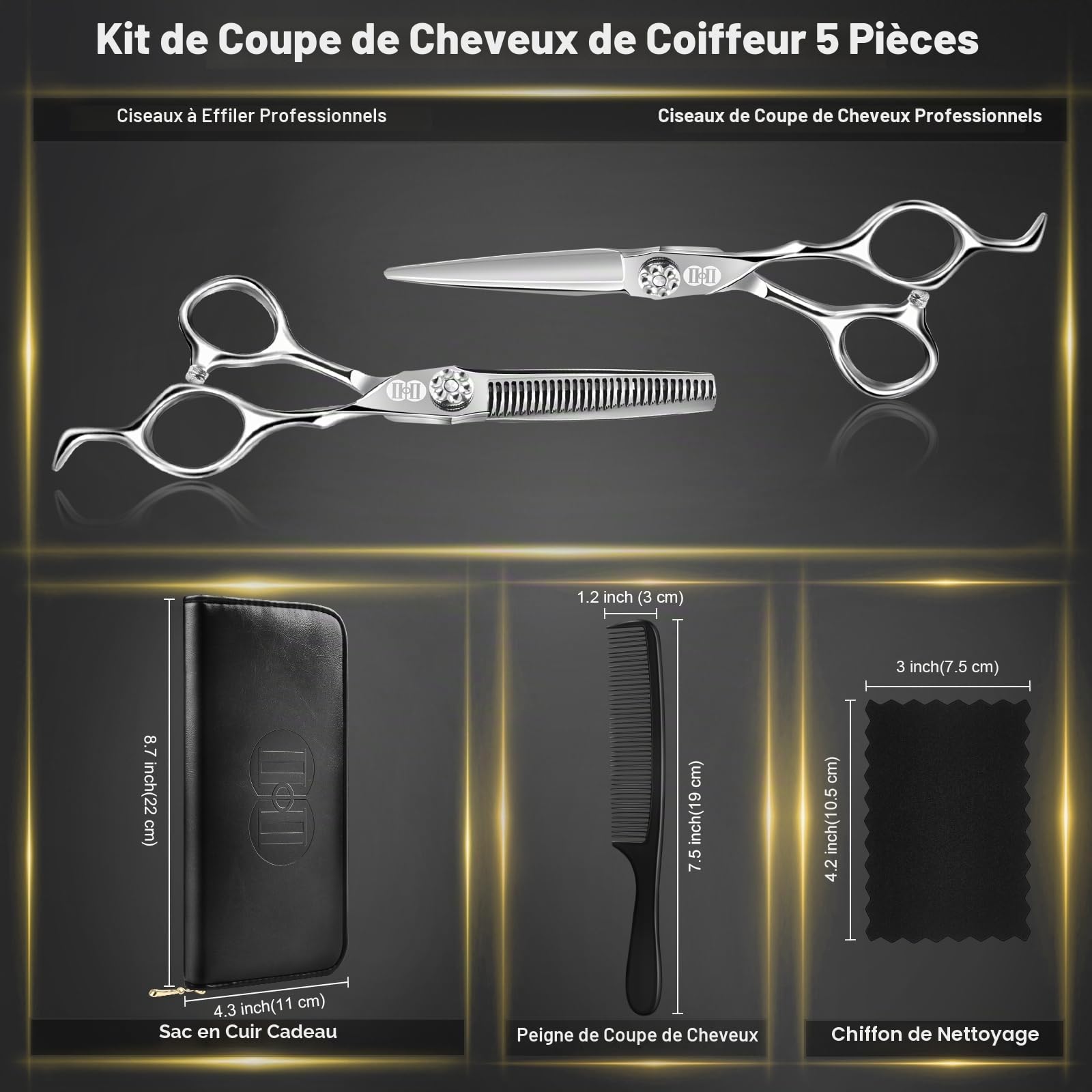 Ciseaux Coiffure Professionnel 440C 6,7 Pouces Ciseaux de Coiffure pour Coiffeurs Stylistes