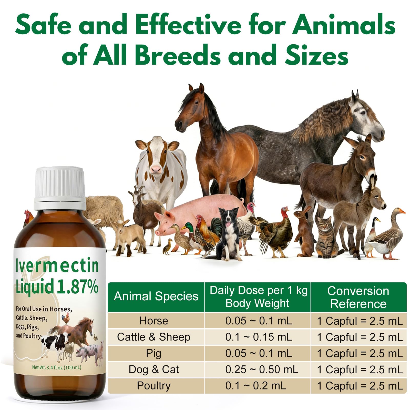 Zhizaiql Ivermectin for Horses(Liquid) – Apple Flavor, Safe for Horses, Poultry & Other Livestock of All Ages,3.4 fl oz - 4