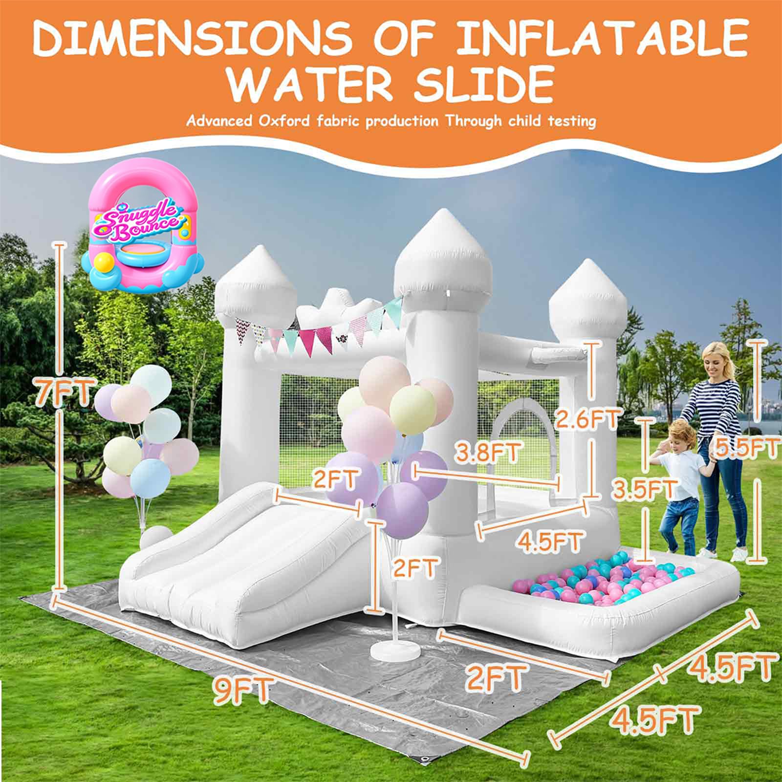 Casa hinchable blanca de 2,7 m, casa hinchable para niños pequeños de 3 a 6 años, regalo de fiesta con soplador, saltarín blanco, castillo hinchable, decoraciones de boda para jugar al aire libre en