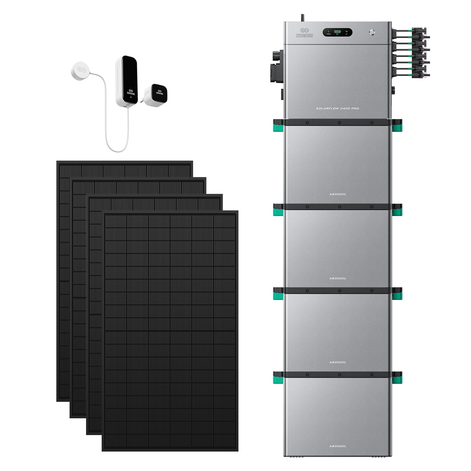 Zendure SolarFlow 2400 Pro+1 D0-Zähler+4 AB3000L Akkus+4 450W Solarpanels