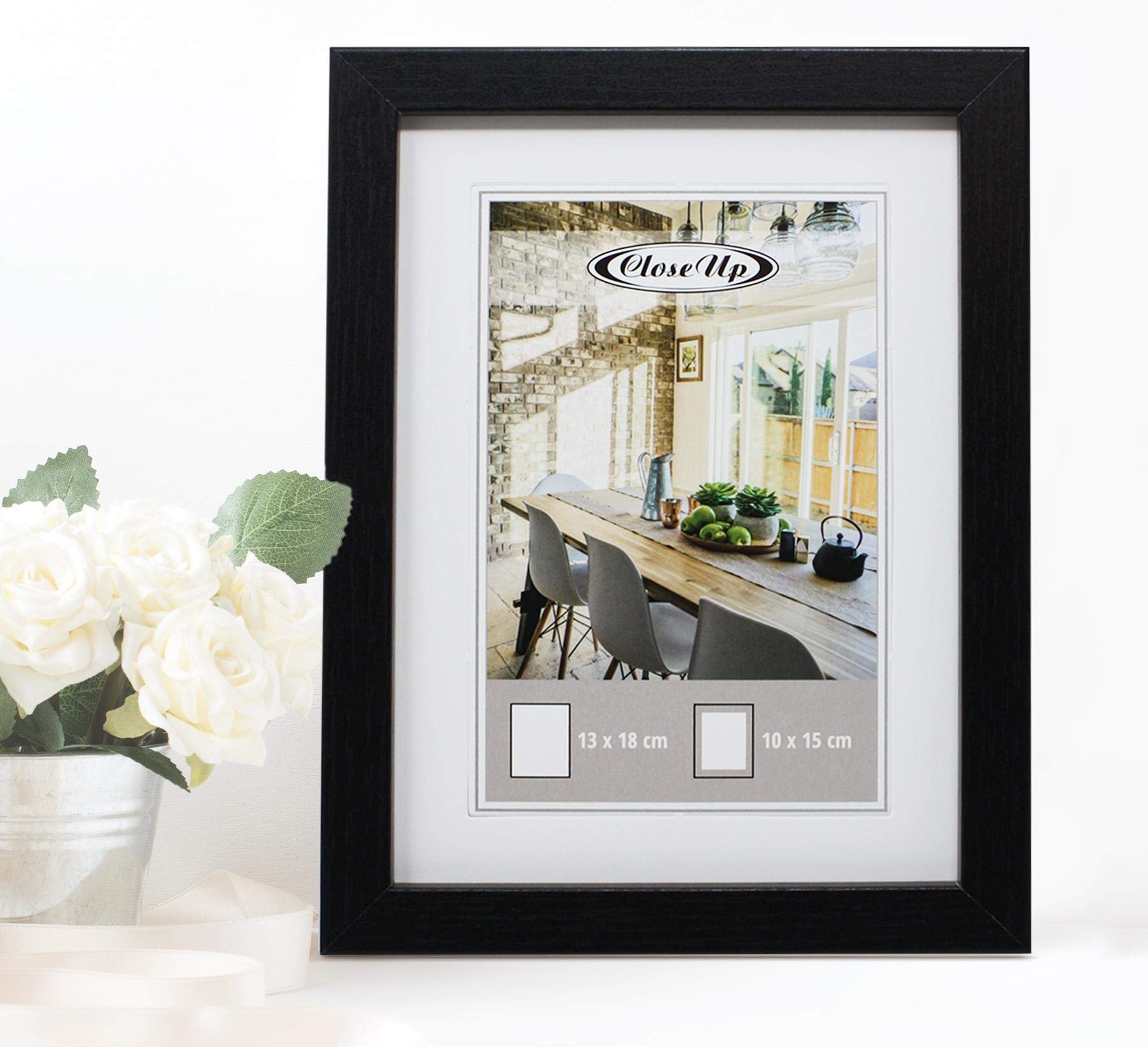 Marjoramy Set van 2 fotolijsten, 21 x 14,8 cm, zwarte houten lijst met passe -partout en acrylglas, stabiele MDF-lijst voor foto's, posters, documenten en certificaten, wandfotolijst met houder (A5