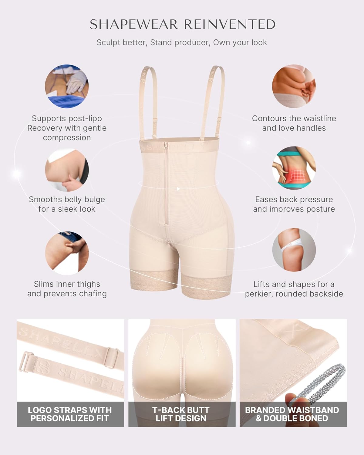 SHAPELLX Fajas Colombianas Shapewear for Women Tummy Control Plus Size Postpartum Body Shaper Butt Lifting Bodysuit - Image 2