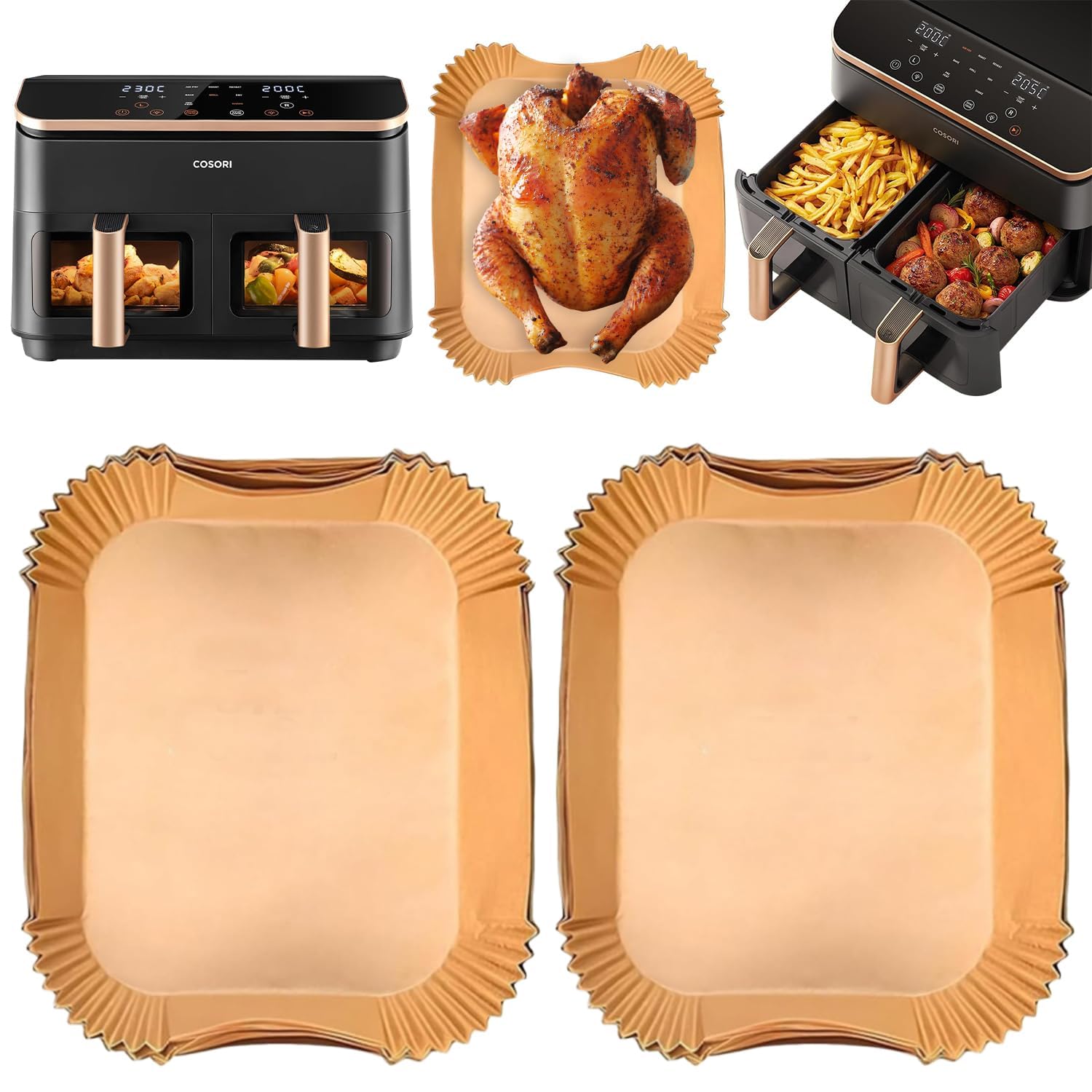 120 Feuilles De Papier Cuisson Pour Friteuse Sans Huile Cosori 8.5L Et Cookwise 9L - Forme De Bol, Antiadhésif, Résistant Jusqu'à 232°C