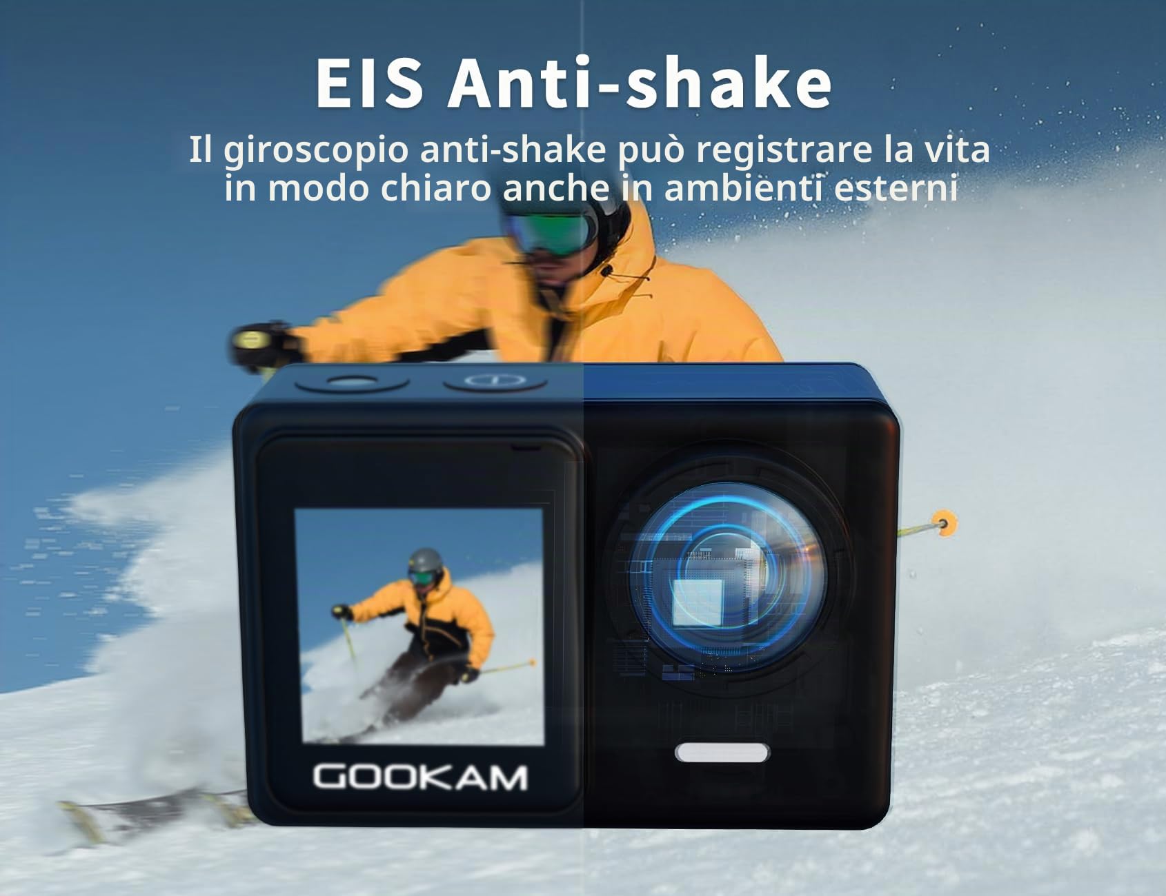 Go7 Action Cam 4K Doppio Schermo 20MP WiFi 40M Fotocamera Subacquea EIS Stabilizzazione Videocamera 170° Grandangolare, 2.4G Telecomando, 2 * 1350mAh Batterie, Kits di Accessori