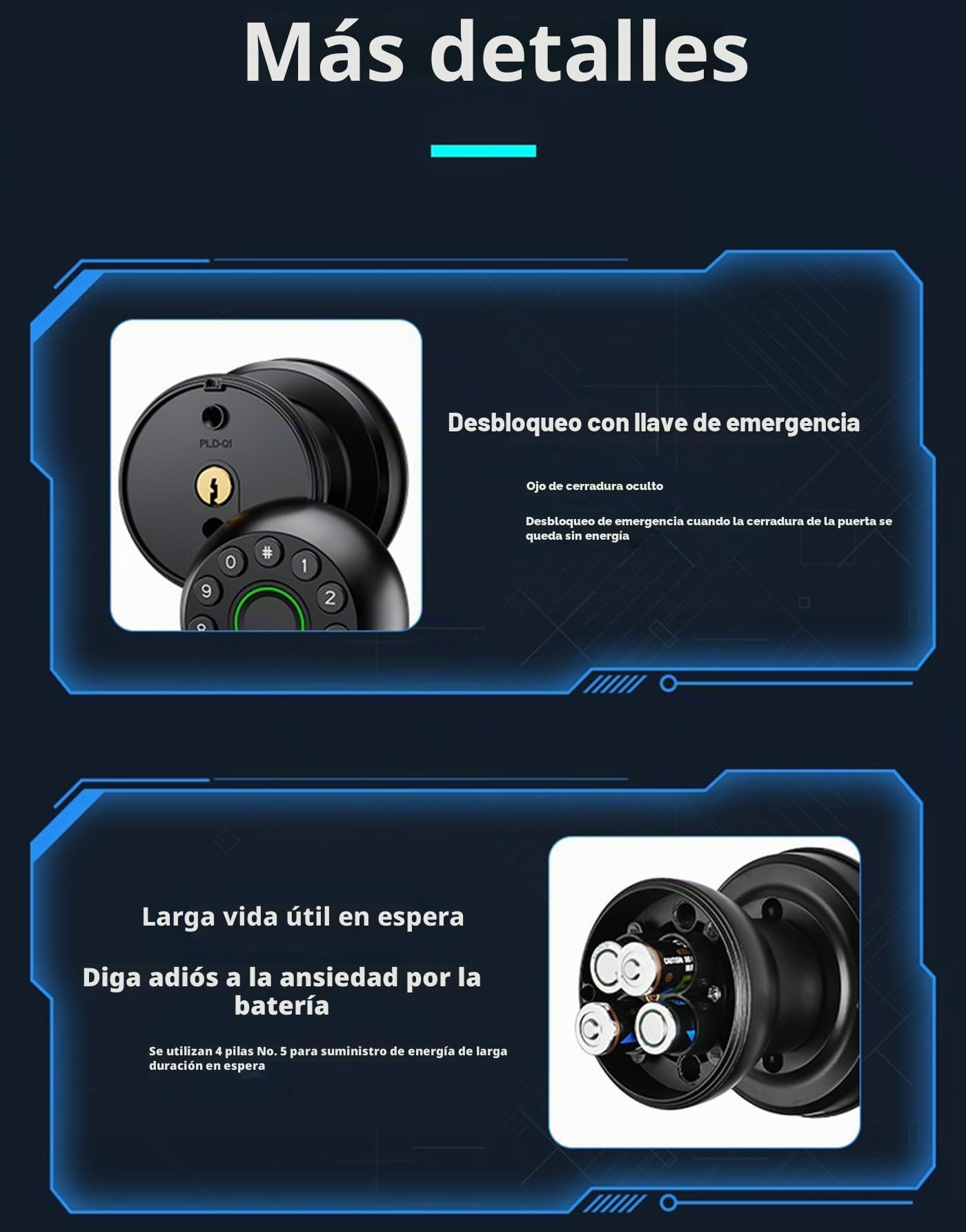 Cerradura Inteligente Biométrica Pomo de Puerta con Autenticación de Huellas Dactilares y Control de Aplicación, Negro