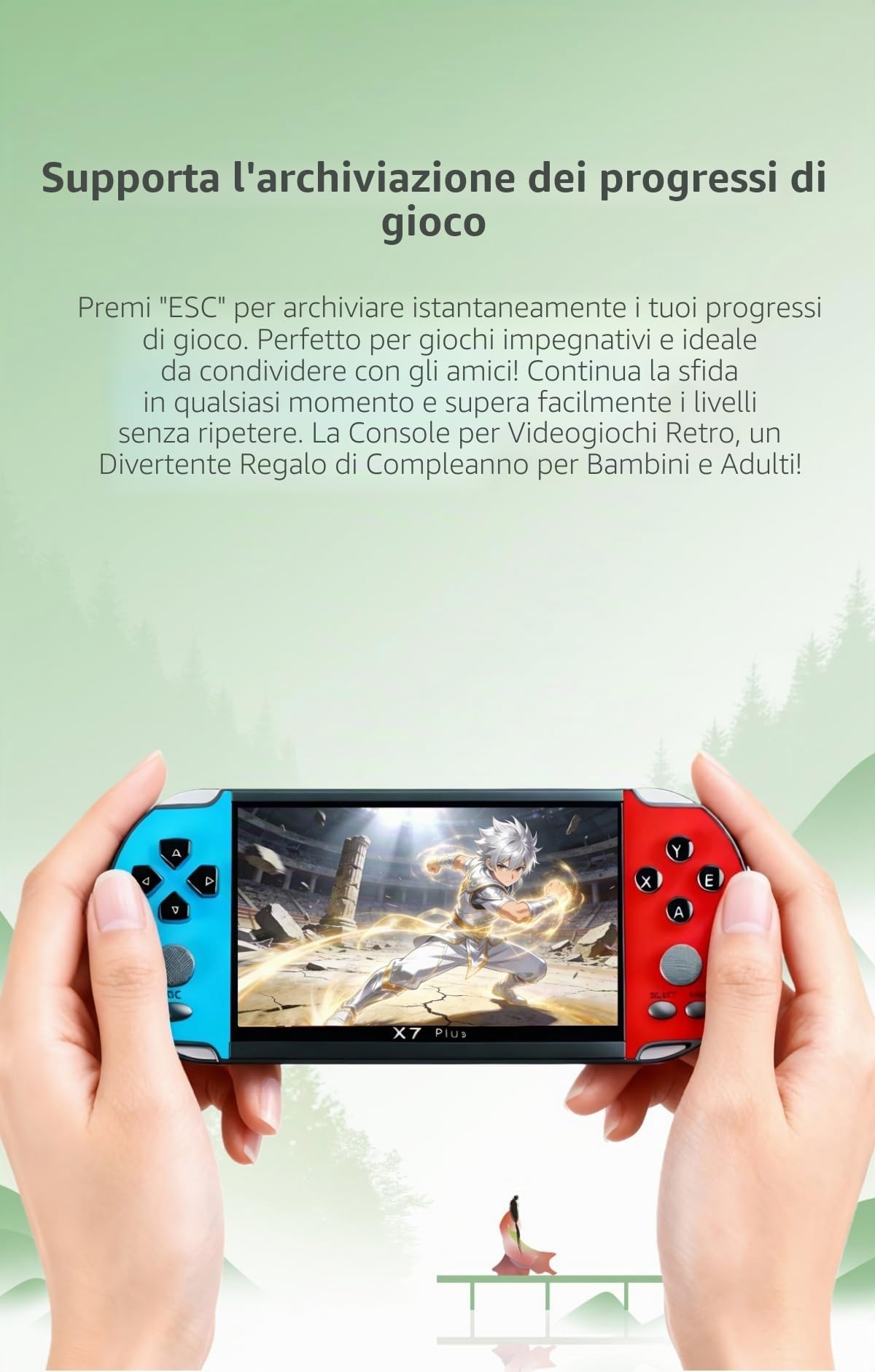 Console di gioco portatile LCD da 5,5" YHFITN, con giochi integrati, supporto per più emulatori, multimediale ricaricabile e connessione TV, giocattoli da viaggio, regali di compleanno