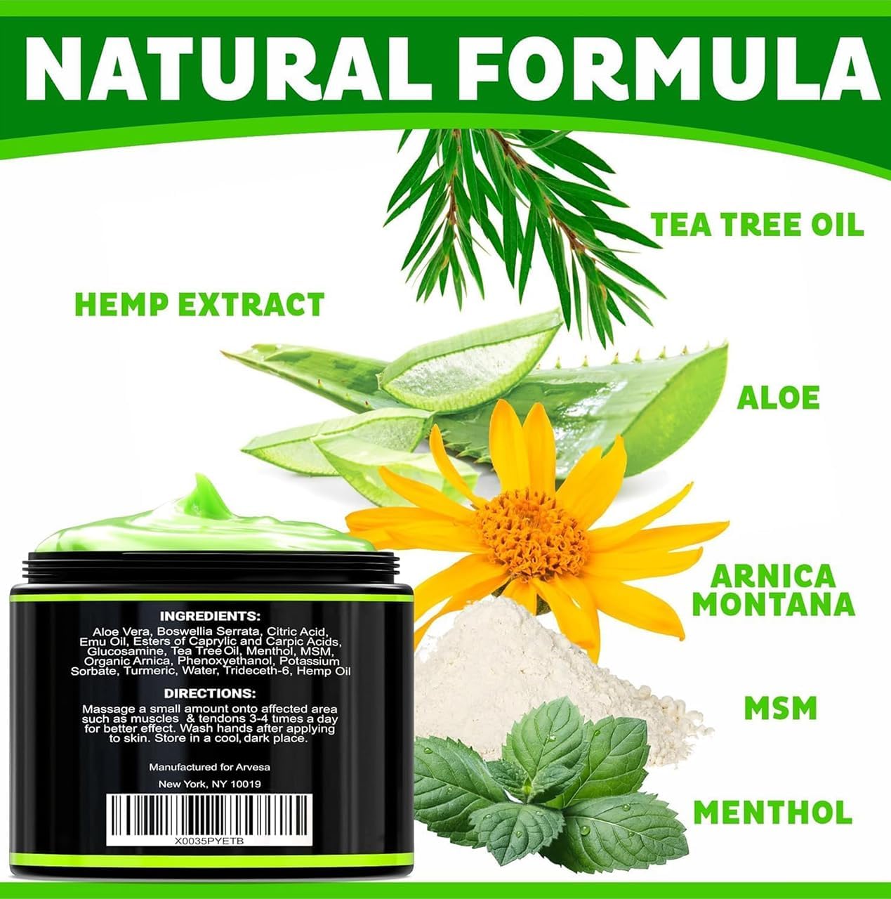 Natural Hemp Cream - Maximum Strength Gel w/Arnica, Boswellia - Non-Greasy — Amazon image 4