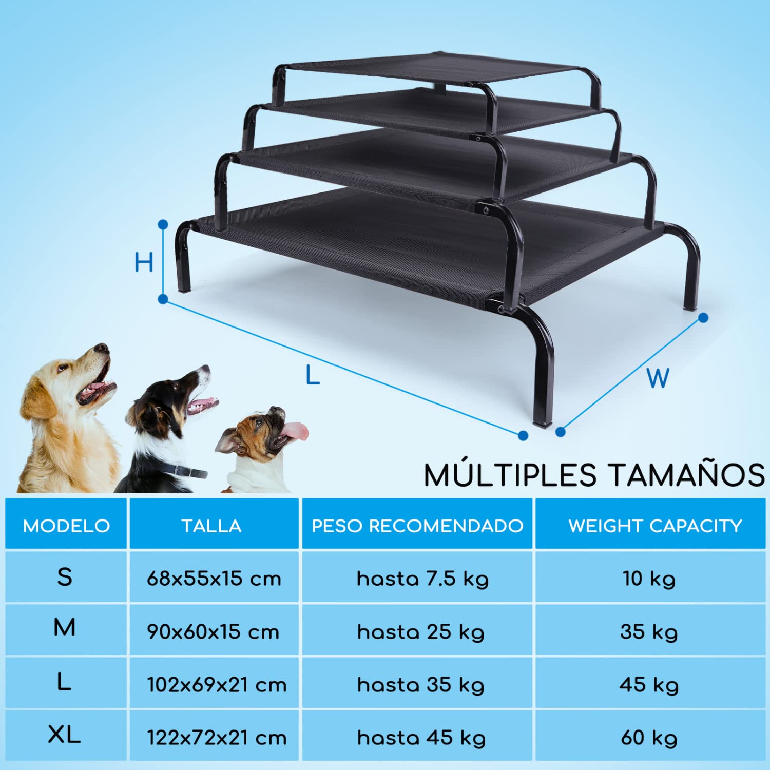 Nobleza Cama Elevada para Perros y Gatos, Transpirable Mascotas Catre Elevado Dormir Relax Interior Exterior, Portatil Camping Perro Cama, Impermeable Textilene y Marco Acero, 68 * 55 * 15cm