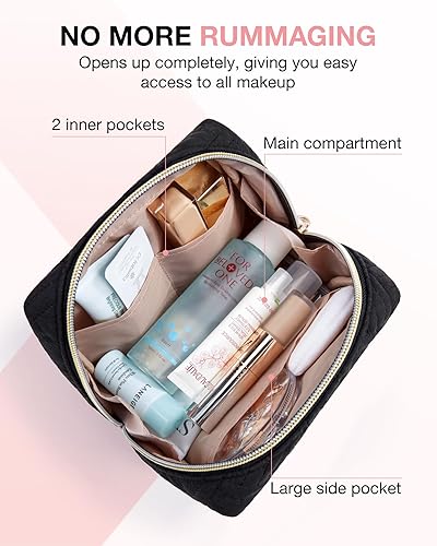 Miniatura 2 de BAGSMART Elegantes bolsas de maquillaje espaciosas, Gris, Pequeña bolsa de maquillaje suave