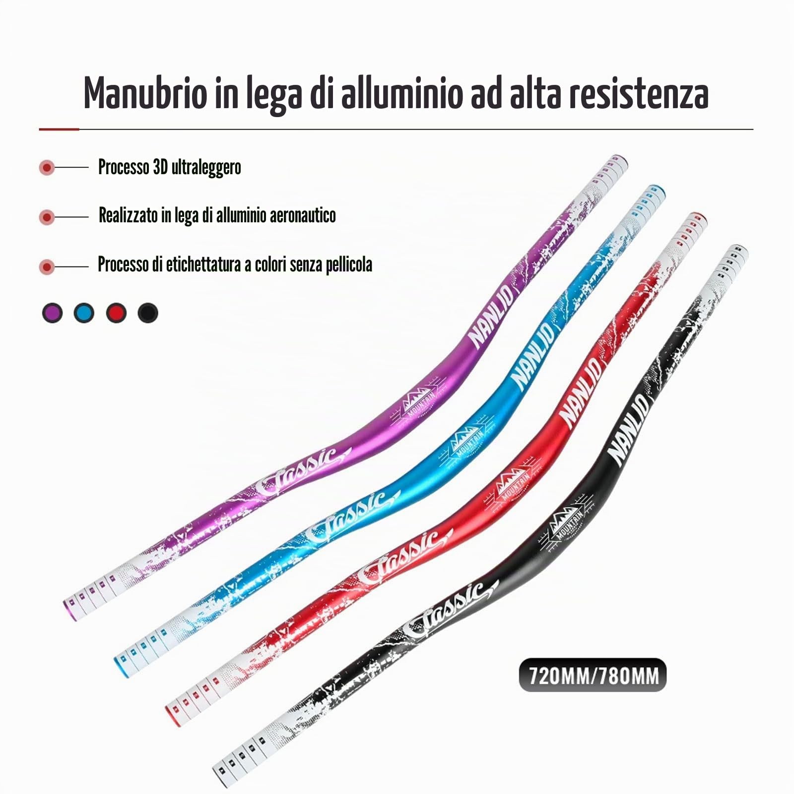 YLME Manubrio della Bicicletta, Manubrio A Forma di Rondine per Bicicletta MTB, Maniglia per Bici Ultraleggera da 31,8 * 680 Mm/720/780 Mm, per Ciclismo su Strada di Montagna BMX