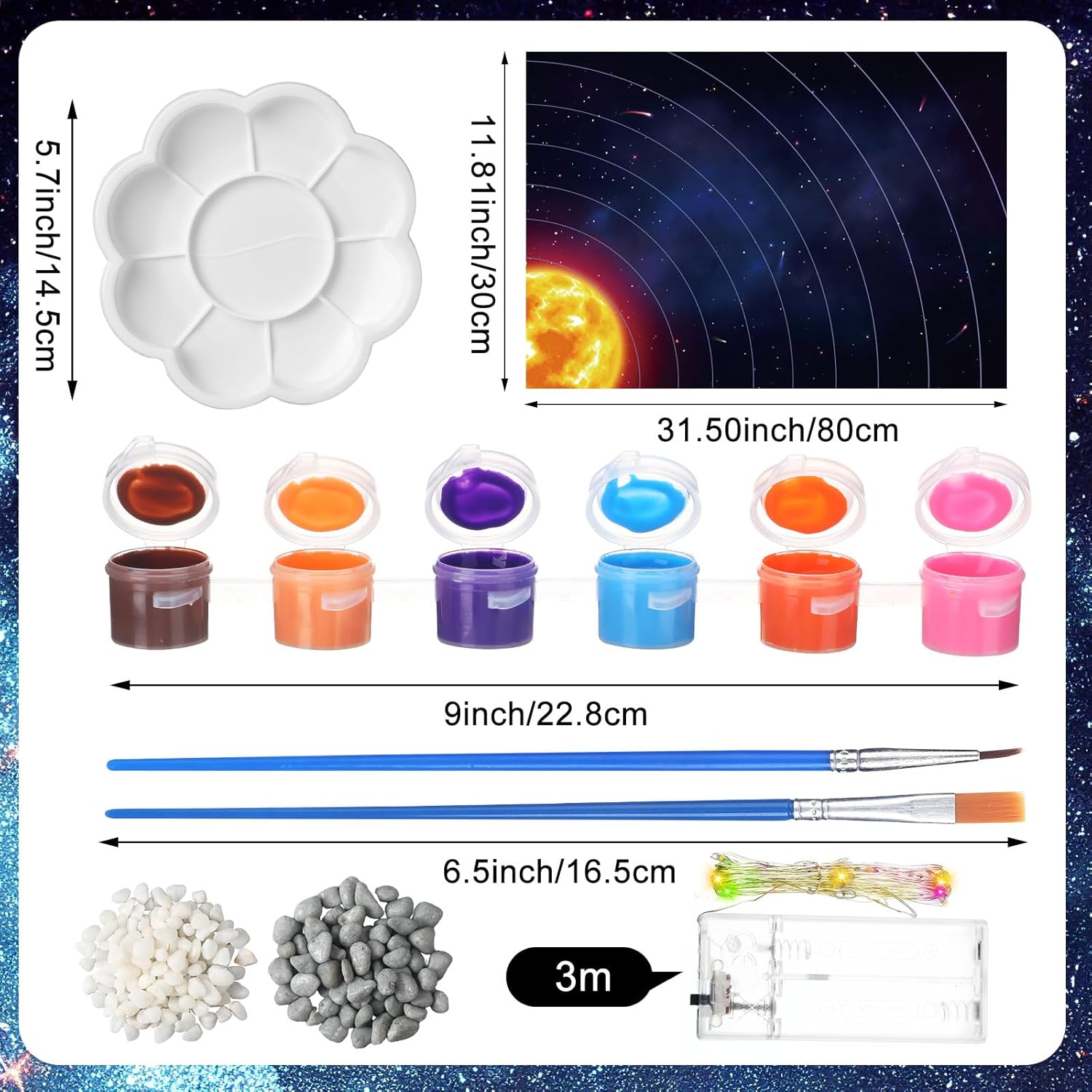 20 Solar System Model Project Kit with 10 Foam Ball LED Lights 12 Pigment 2 Brushes Solar System Background DIY Outer Space Planet Foam for Kid School Science Projects Arts Crafts(Rectangle)