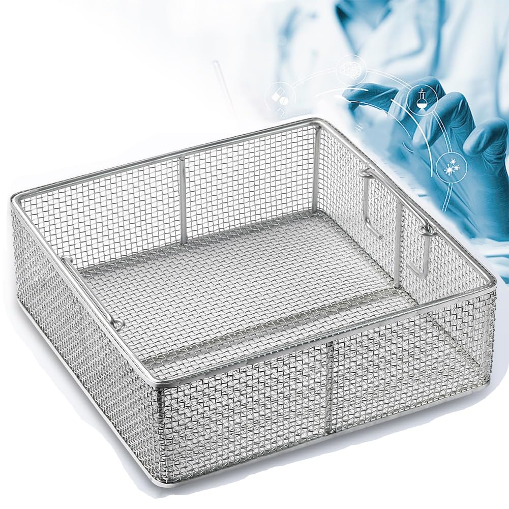 yjnhxns 304 Stainless Steel Disinfection Basket 4 mm Mesh Perforated Baskets surgical instrument Sterilization Tray, for Surgical Medical Dental Instruments(30 * 30 * 10cm)