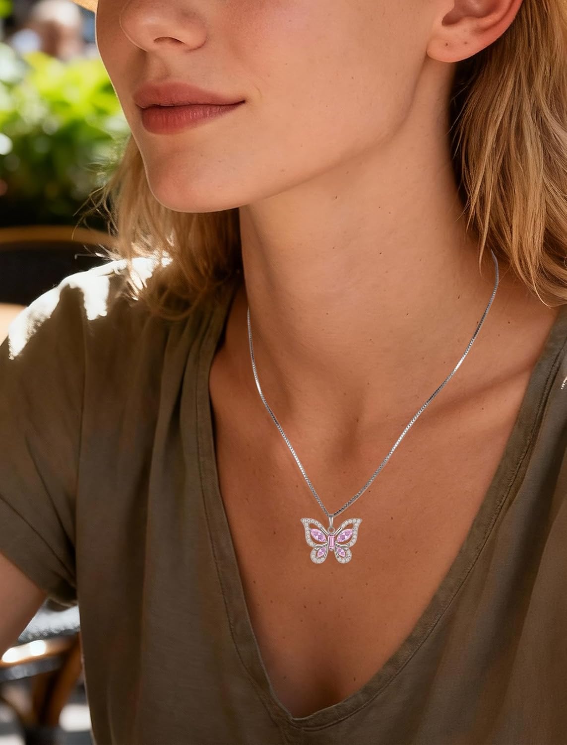Butterfly Pendant Necklace - Women 925 Sterling Silver Butterflies Birthstone Necklaces Christmas Anniversary Mother's Day Birthday Hypoallergenic Jewelry for Her
