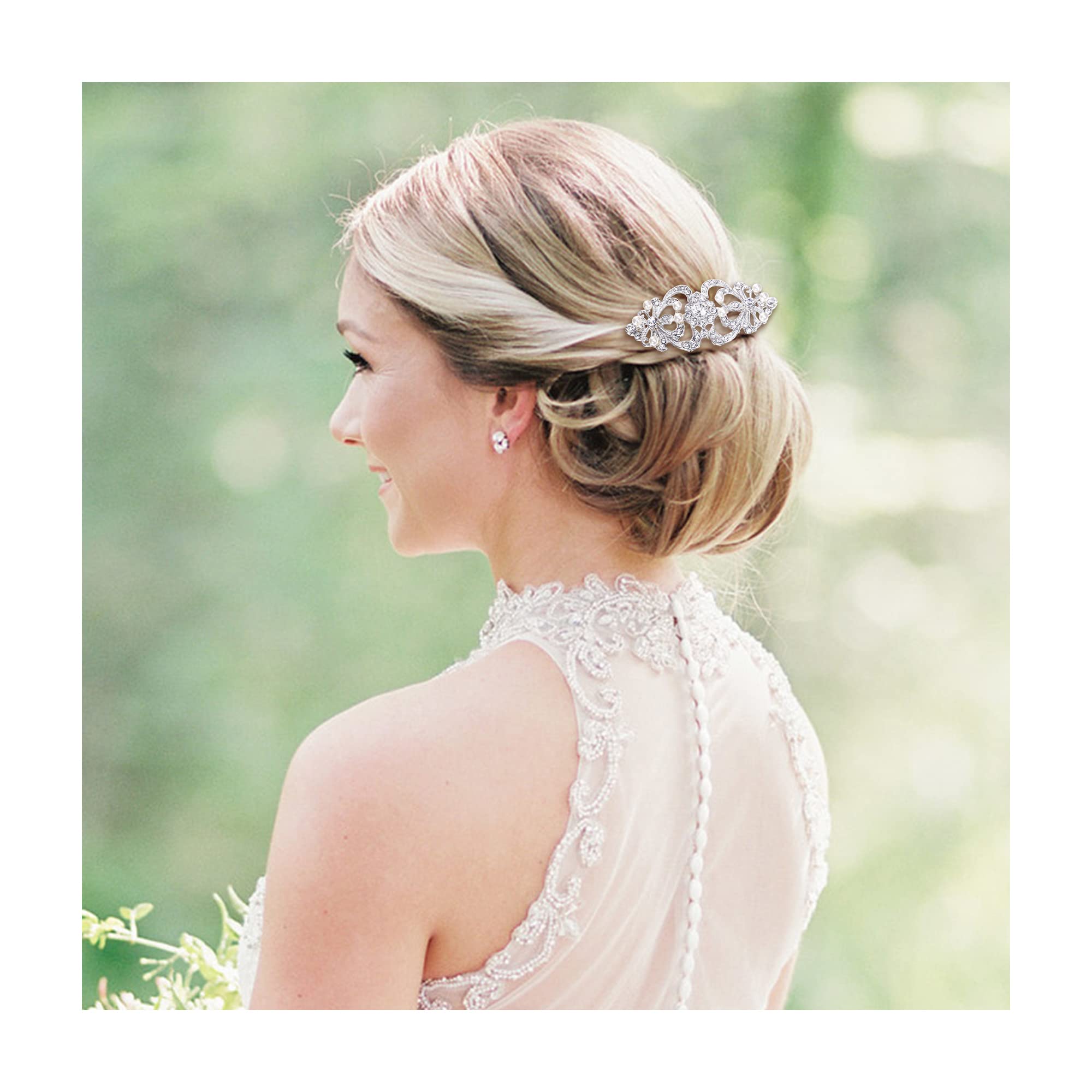 EVER FAITH® - Cristal Austriaco Flor Hoja Art Deco Boda Pelo Peine de Peineta N03785-1