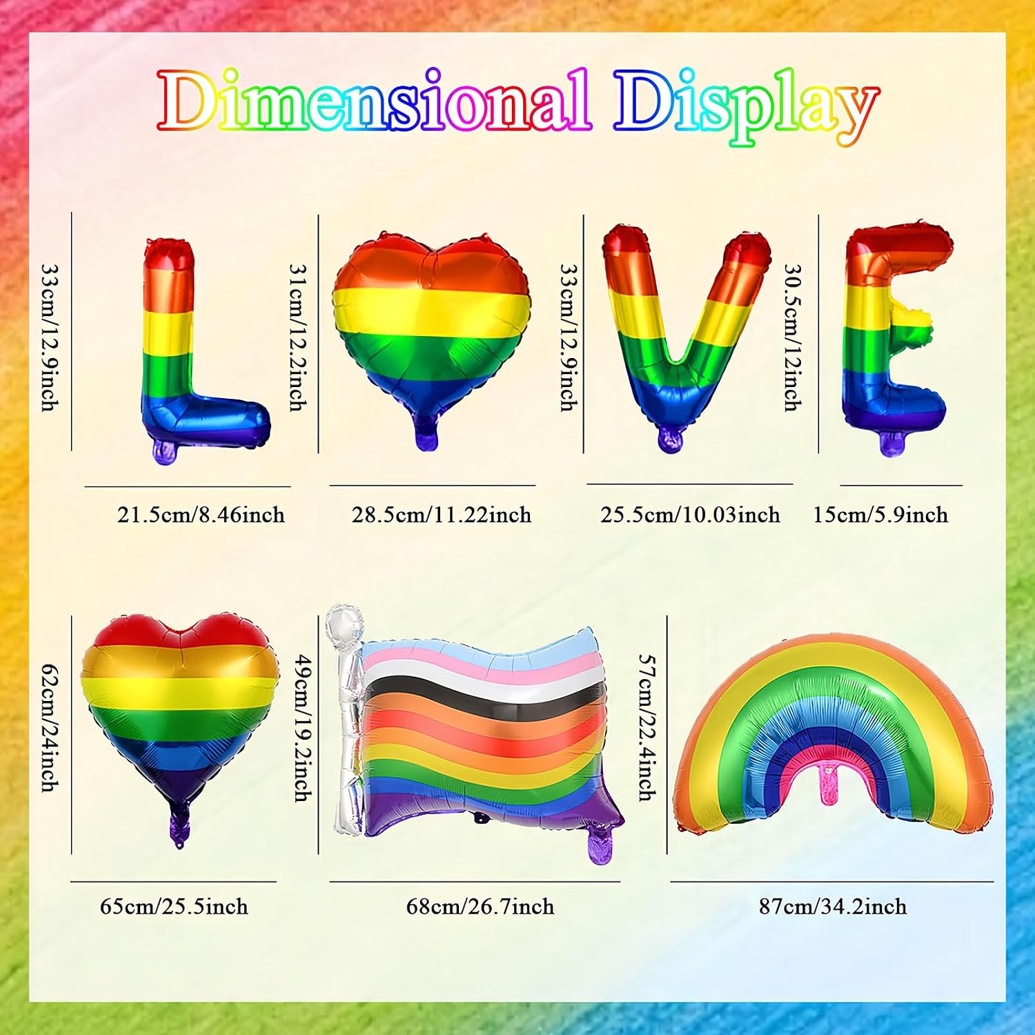 BELSITA Pride Decoration Rainbow Balloons Kit Gay LGBTQ Foil Balloons Rainbow Love Heart Flag Aluminum Balloons Set for Pride Parade Party Decor Colorful Birthday Holiday Celebration Supplies 8Pcs image 5
