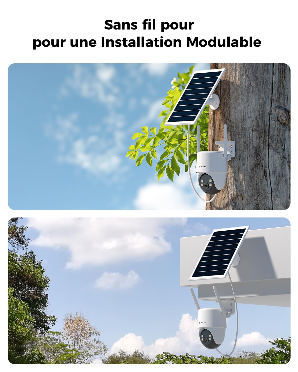 COCOCAM 24/7 AOV Camera Surveillance WiFi Exterieure sans Fil | 24/7 Enregistrement, Batterie 10000mAh Panneau Solaire 8W, 2K PTZ, Détection IA, Suivi par l'IA, Vision Nocturne 30 Mètres