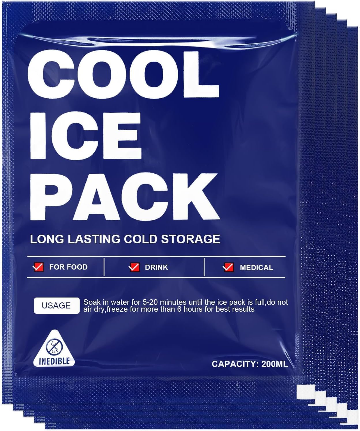 Food Ice Packs for Coolers, 24H Cooling Leakproof | Frozen Food Shipping & Lunch Boxes Reusable Cold Packs | Slim Long-Lasting Gel Freezer Packs Coolers Accessories for Beach, Travel, Camping