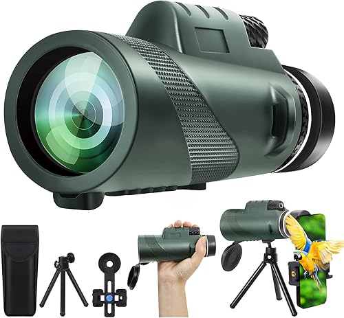 Emulino Telescopio monocular de 80 x 100 de alta definición, visión nocturna con luz baja, monocular con adaptador para teléfono inteligente,