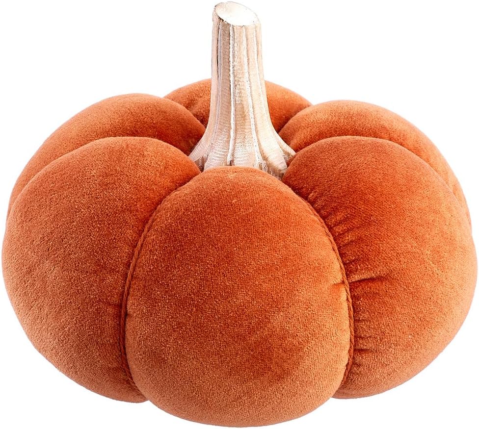 6.75" Hx8 W Artificial Velvet Pumpkin -Orange (Pack of 4)