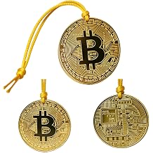 MATIHAY Bitcoin Coin Keychain Crypto Collectible with Hole Gold & Silver Colored Physical BTC Collectible, Wearable Hanging Token, Single Commemorative Gift for Bitcoin Lovers