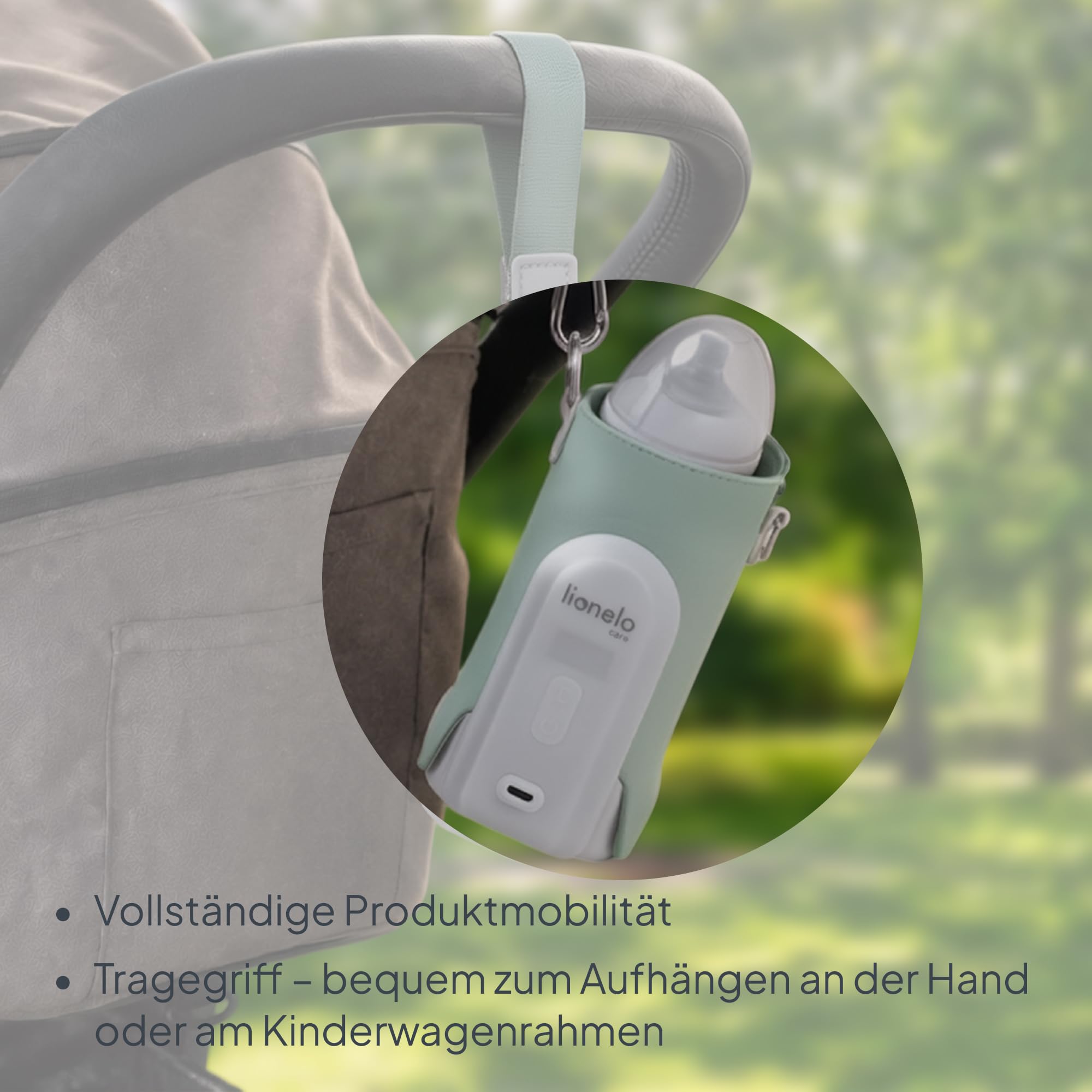 LIONELO Thermup Go Evo Tragbarer Babyflaschenwärmer hält Flüssigkeiten warm | 5 Betriebstemperaturen von 38 bis 50o C, USB-C Aufladung, bis zu 9 Stunden Betrieb, LCD Display