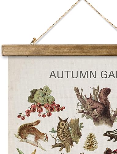 Miniatura 3 de XIAOAIKA Póster de jardín de otoño de vida silvestre, gráfico de fauna y flora de temporada ilustrado vintage con marco de madera, arte de pared