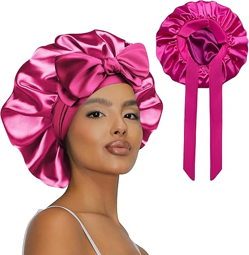 Double Layer Silk Bonnet with Tie Satin Lined Sleep Cap Hair Cover for Women's Curly Braids Natural Hair