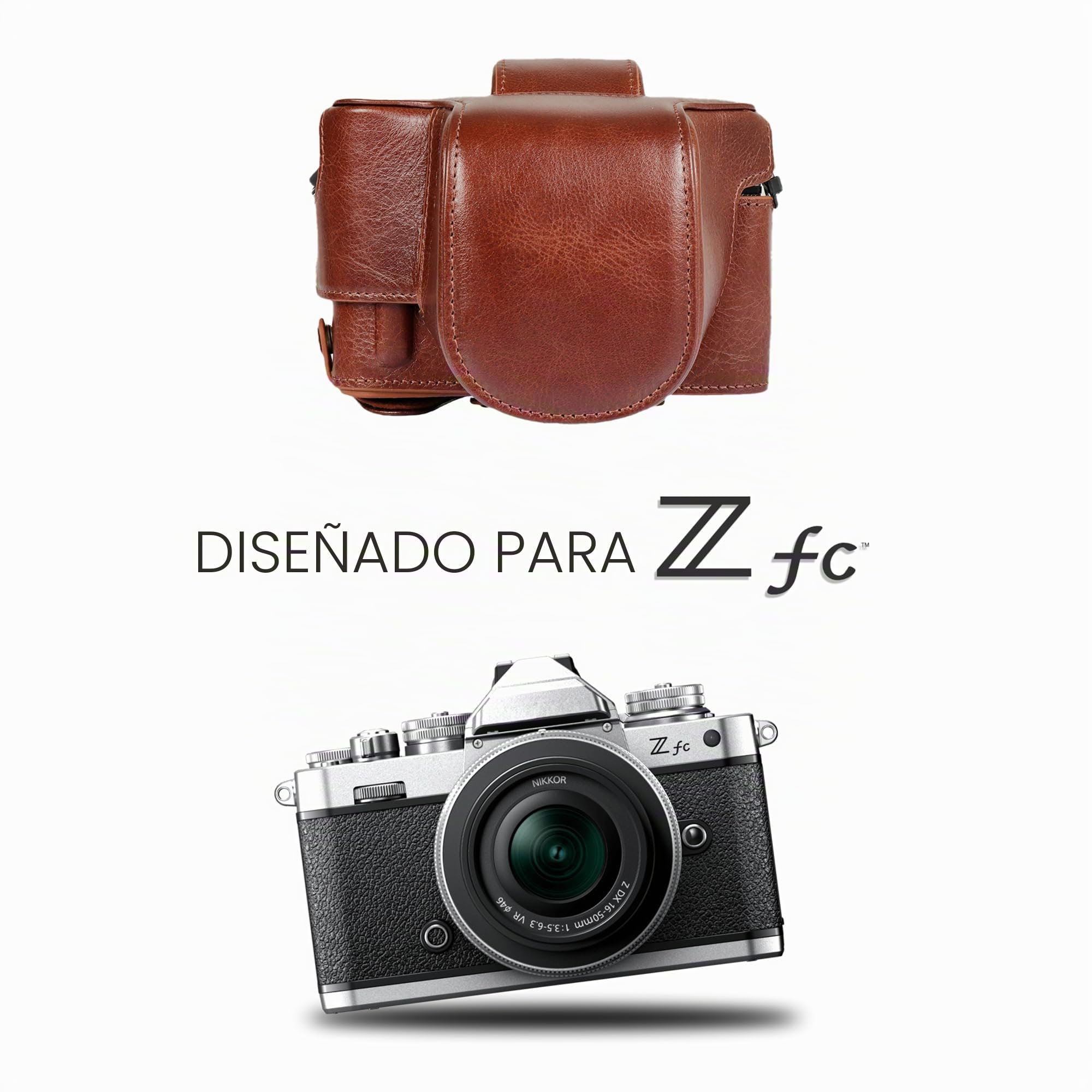 MegaGear Ever Ready Genuine Leather Camera Case Compatible with Nikon Z FC (16-50mm) (Marrón)