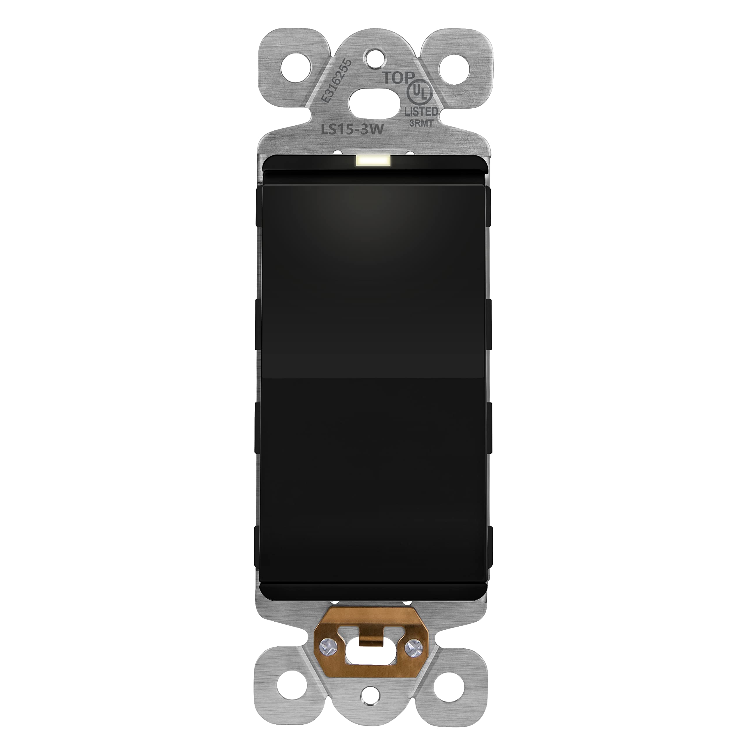 LIDER Minimalist Design Matte Finish Lighted Decorator Switch, Frameless Paddle Light Switch with Locator Light, Grounding Screw, 3-Way or Single Pole, 15A 120V, UL Listed, LS15-3W-BK, Black