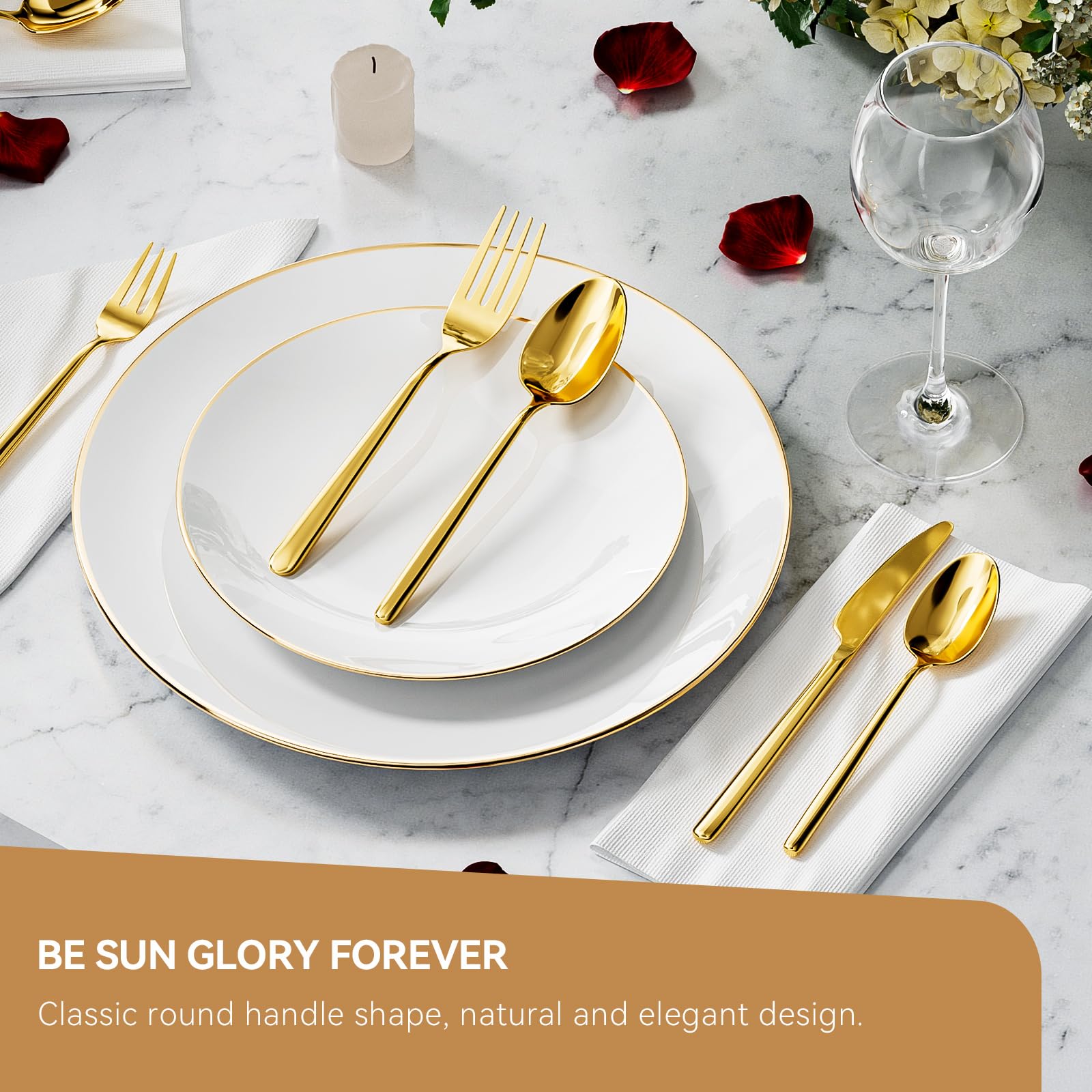 Ovales Verspiegelt Gold 30-teiliges Besteck Set, Besteckset aus Geschmiedetem Edelstahl Mit Europäischem Design, Modernes, Spülmaschinenfest, Cutlery Set für 6 Personen