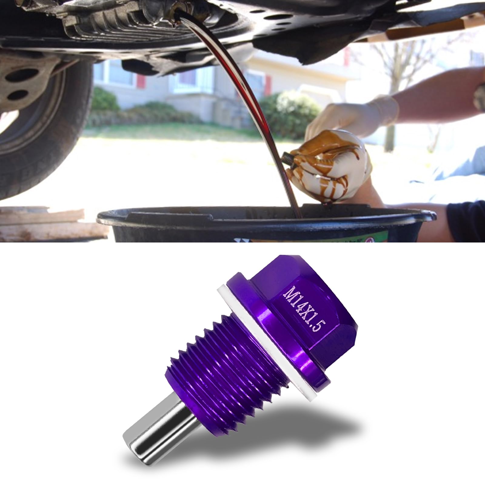 Car Magnetic Oil Drain Plug with Crush Washer Gaskets, M14×1.5 Aluminum Oil Pan Drain Plug Repair Kit, Oil Drain Nut Bolt Compatible with Ford, Hyundai, Kia and Accord, Civic, Odyssey(Purple)