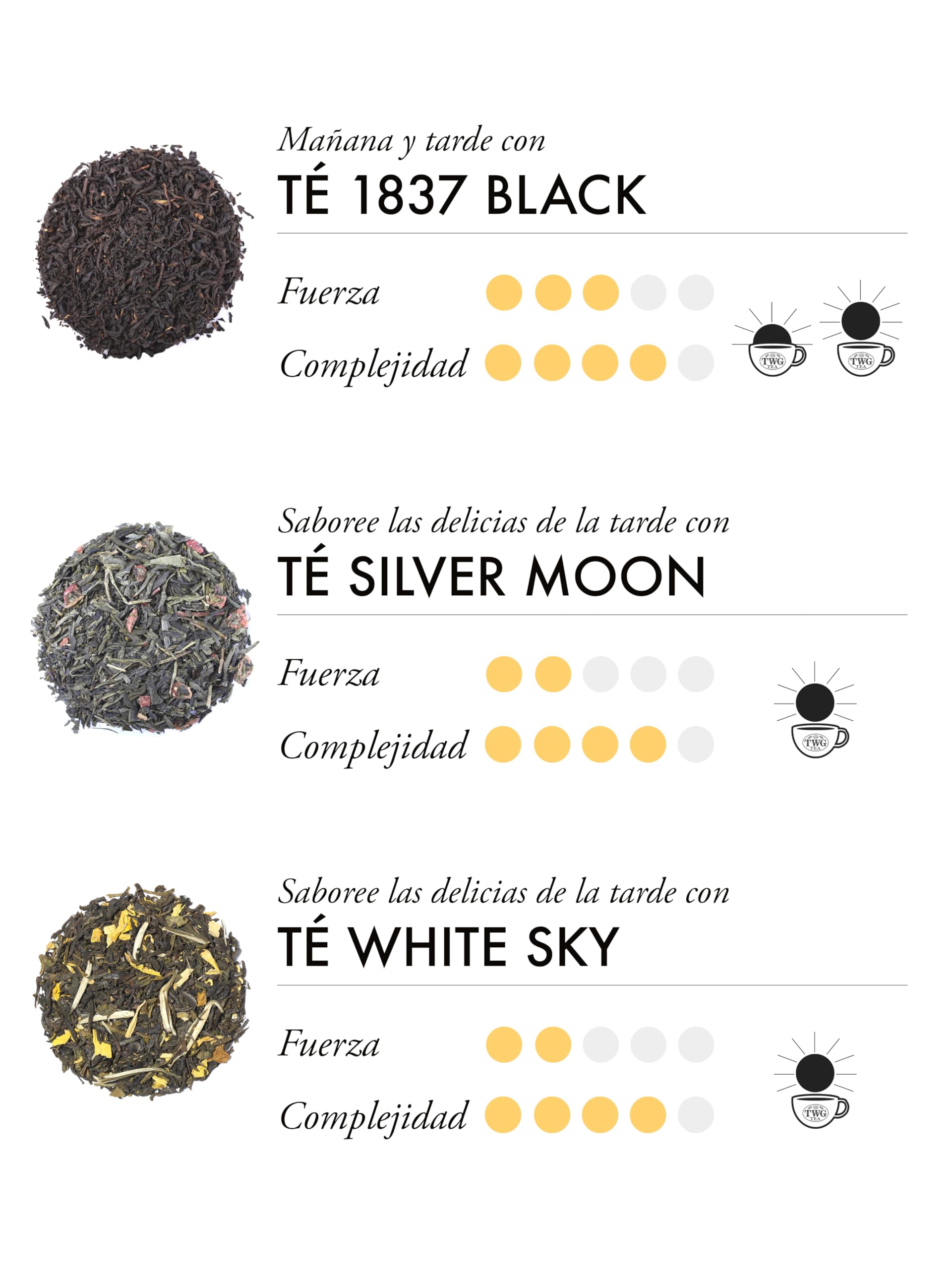 TWG Tea Moon & Sky Selection 3 Variedades Mezclas de Té Exclusivas 15 Bolsitas de Té de Algodón Caja de Regalo