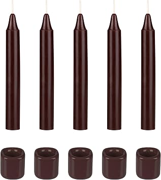 Mega Candles 5 pcs Brown 1/2 Inch Diameter Ceramic Chime Ritual Spell Candle Holders with Matching Color Candles, Casting Chimes, Meditation, Rituals, Spells, Vigil, Witchcraft, Wiccan Supplies