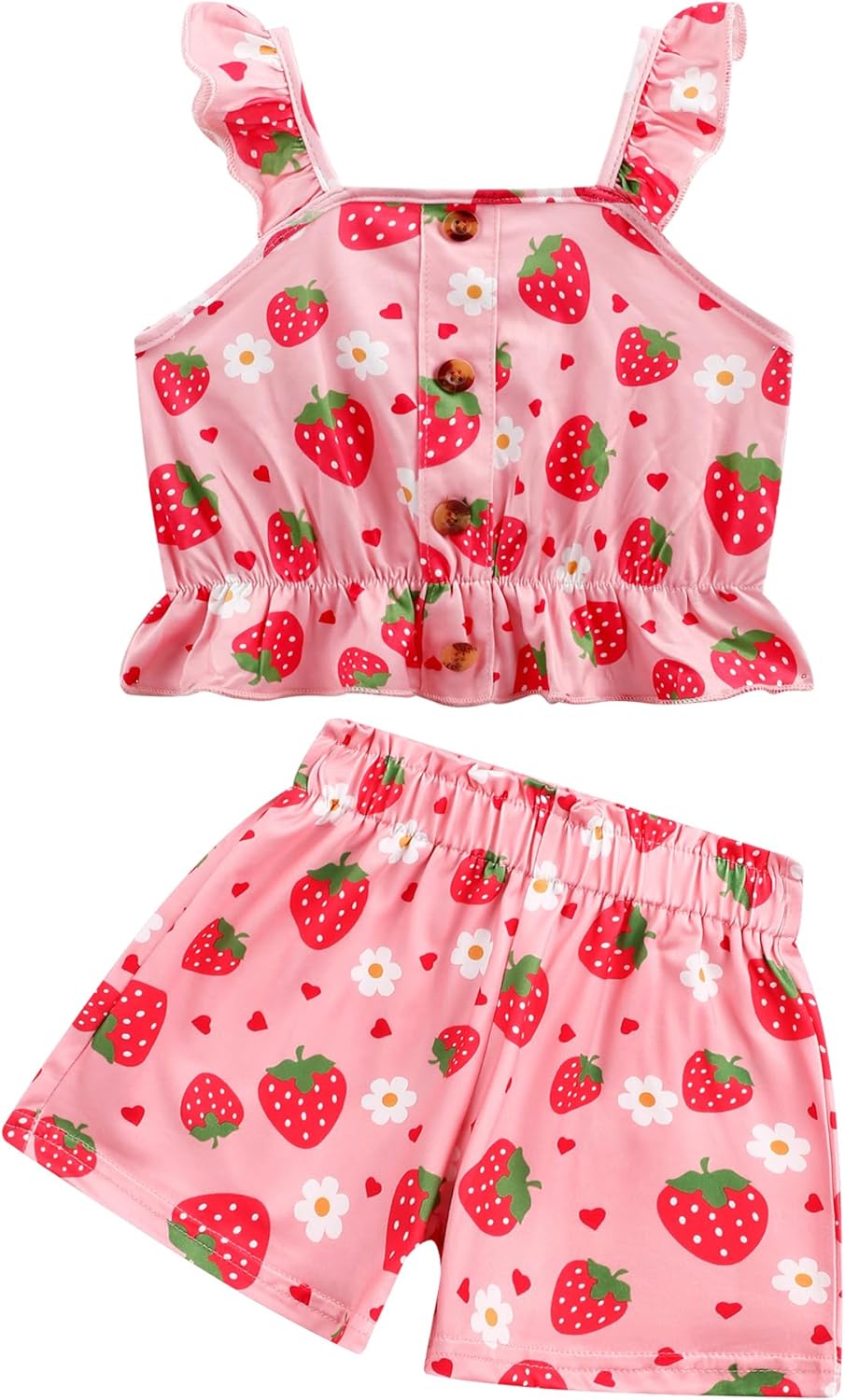 Toddler Girls Short Sets Kids Love Heart Ruffle sleeveless Tops and Casual Shorts Girls Summer 2 Piece Outfits Clothes