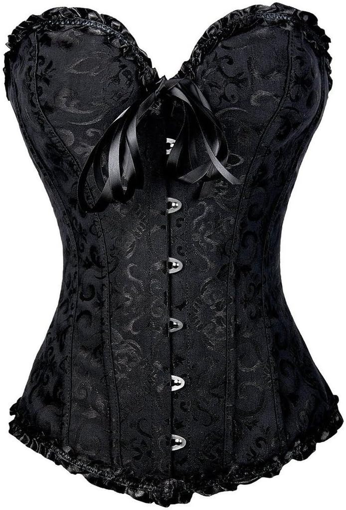 Women Lace Up Stain Waist Trainer Corset Boned Bustier Waist Cincher
