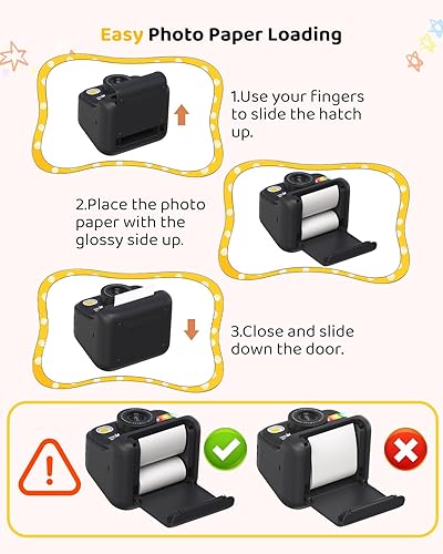 Miniatura 6 de Cámara de impresión instantánea en color para niños – Cámara para niños con 5 papeles fotográficos de color, video de 48MP y 1080P, 21 marcos Negro