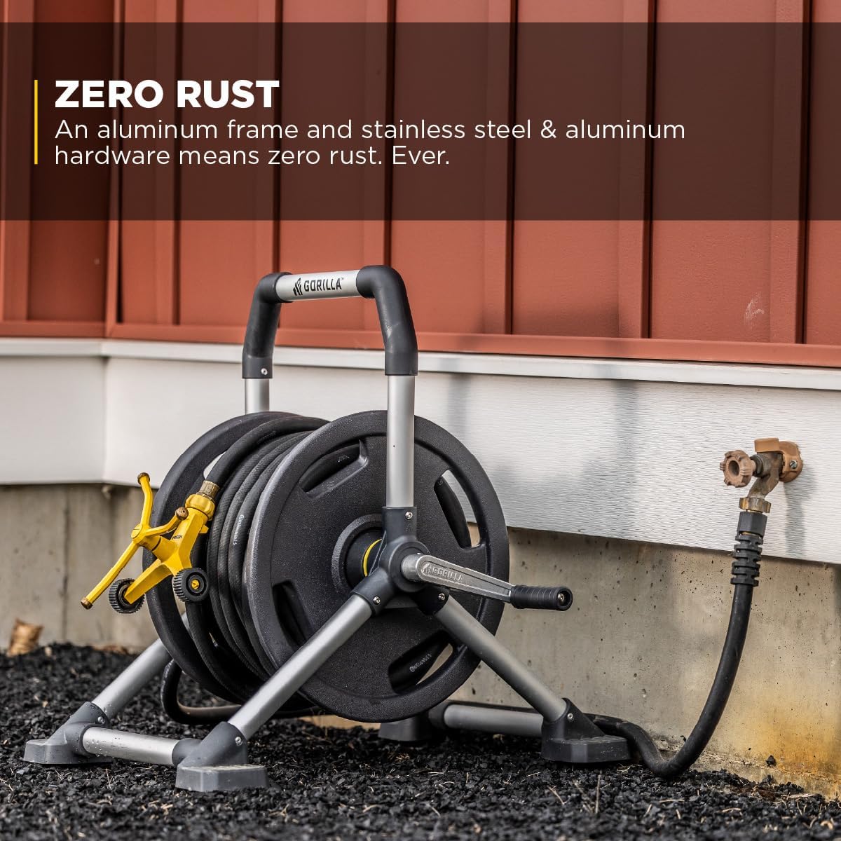 Gorilla 150’ Aluminum Zero-Rust Upright Hose Reel