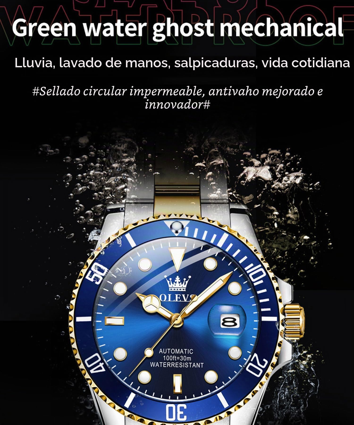 OLEVS Reloj mecánico para Hombre, Esfera Grande, Fecha, Impermeable, de Acero Inoxidable, con Brillo Nocturno, de Lujo, Totalmente automático