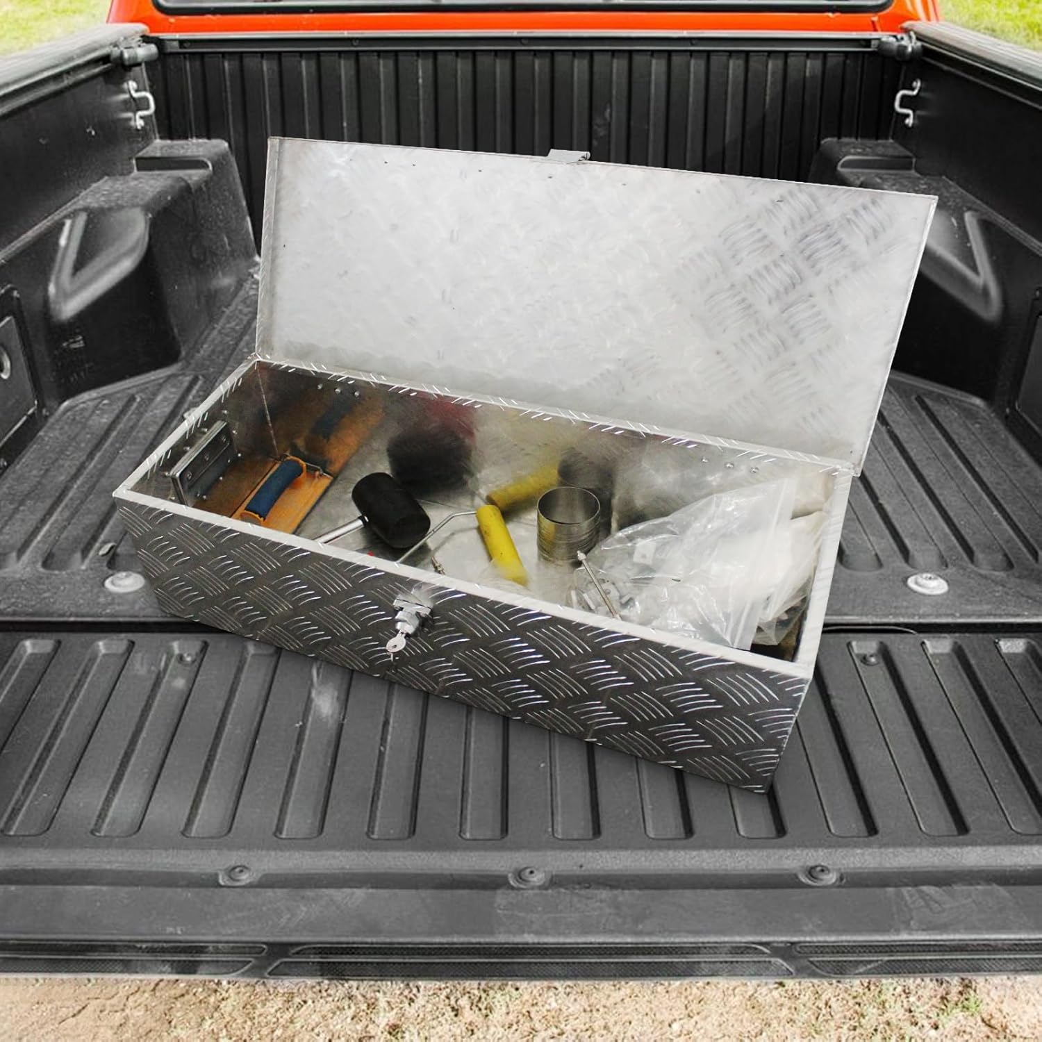 30 Inch Aluminum Truck Tool Box, Heavy Duty Aluminum Truck Bed with Side Handle, Lock and Keys, Job Tool Chest For Storage And Organization, Diamond Plate Tool Box 30" x 13" x 10"-Silver