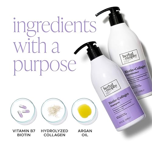Miniatura 5 de Herbalosophy Biotin & Collagen Shampoo & Conditioner Set, Hair Shampoo & Conditioner Set, Repair Dry, Damaged Hair, Infused with Vitamin B7 & Argan