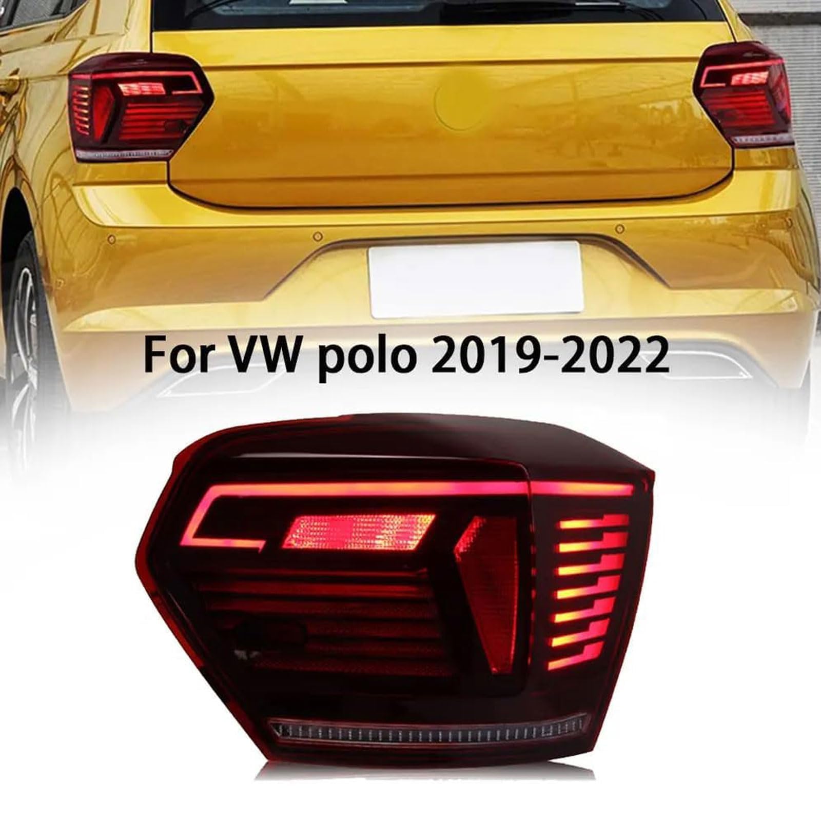 Auto Fanale Posteriore per VW Polo 2019 2020 2021 2022 2023, Faro Posteriore LED - Luce Stop E Frecce Antinebbia, Gruppo Luci Posteriori Sostituzione