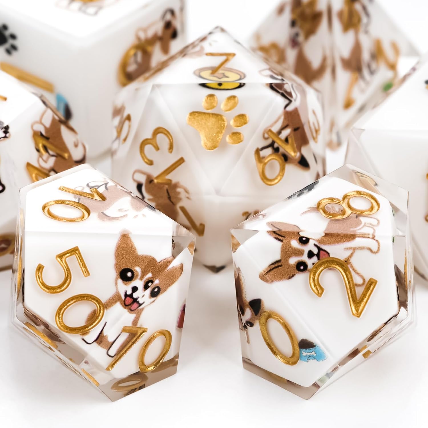 DND Dice Set 7-Pcs, Sharp Edge Cute Dog Style Resin Dice Polyhedral Resin Sharp Edge Dice for Roleplaying Games Dungeons and Dragons RPG MTG Table Games（Chihuahua）