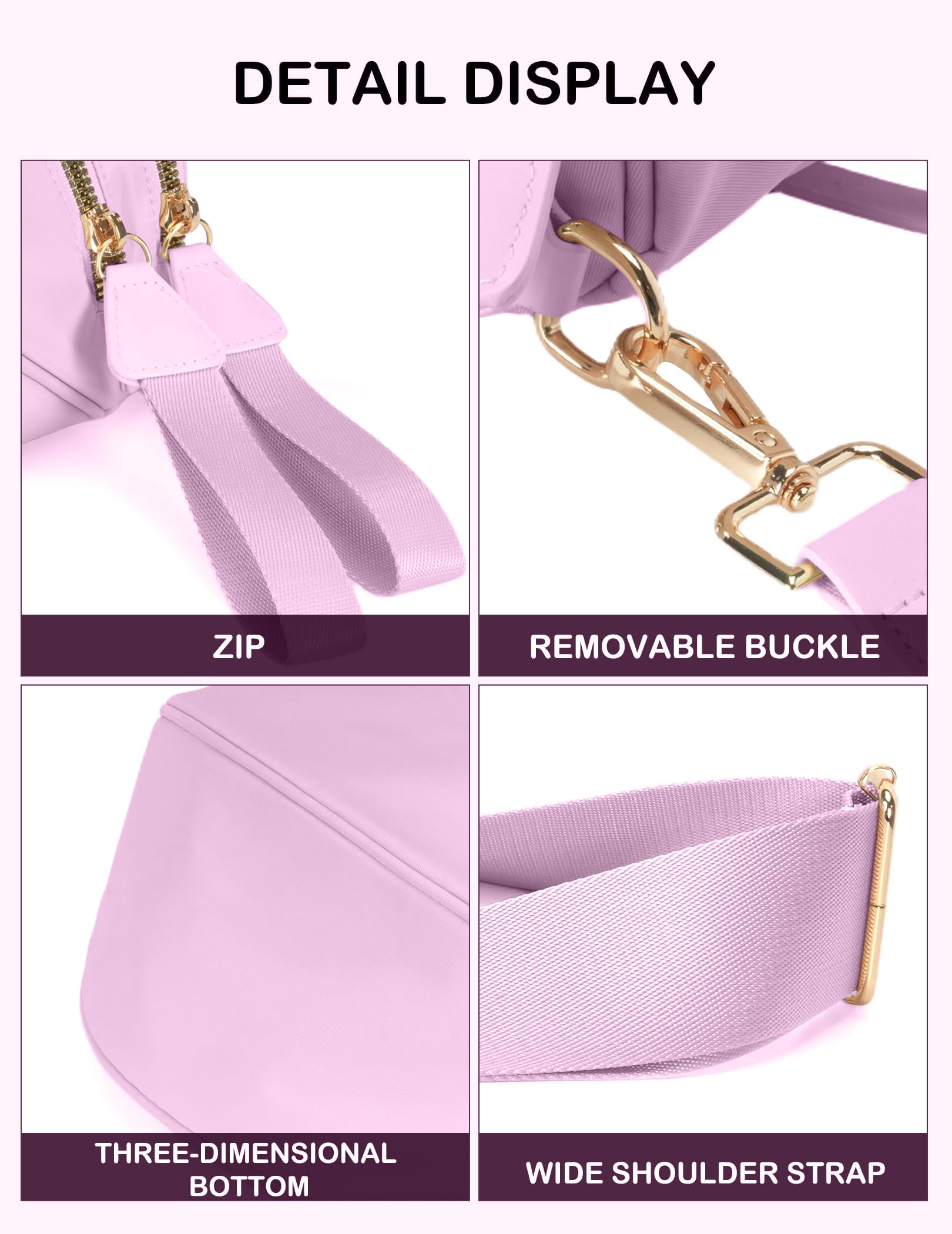 FEIBOON Spacious Nylon Crossbody Bag Bum Bag Handbags Wallets Purses Trendy Shoulder Bag for Women (Light purple) view 5