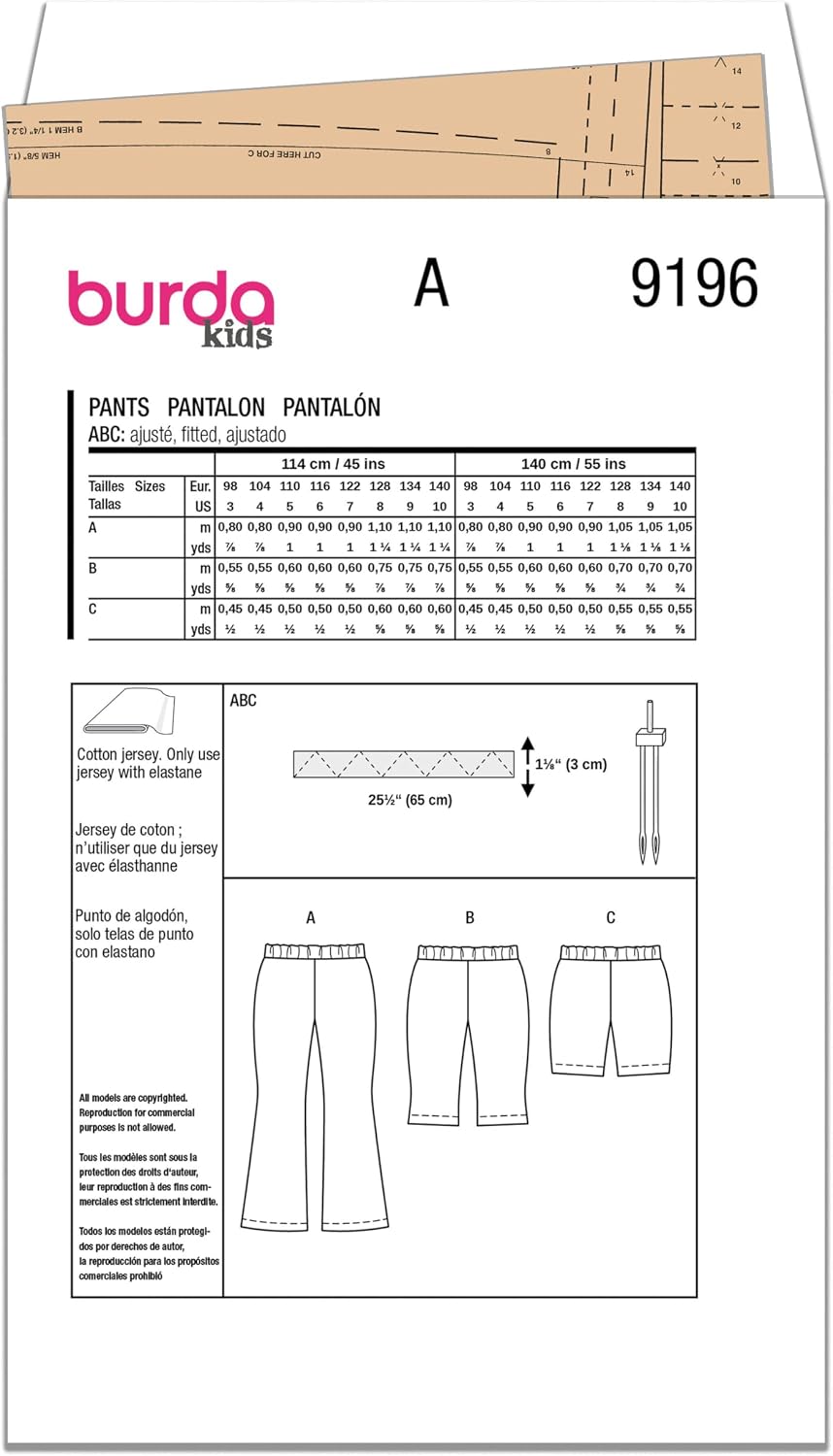 Burda Style 9196 Sewing Pattern for Misses Leggings