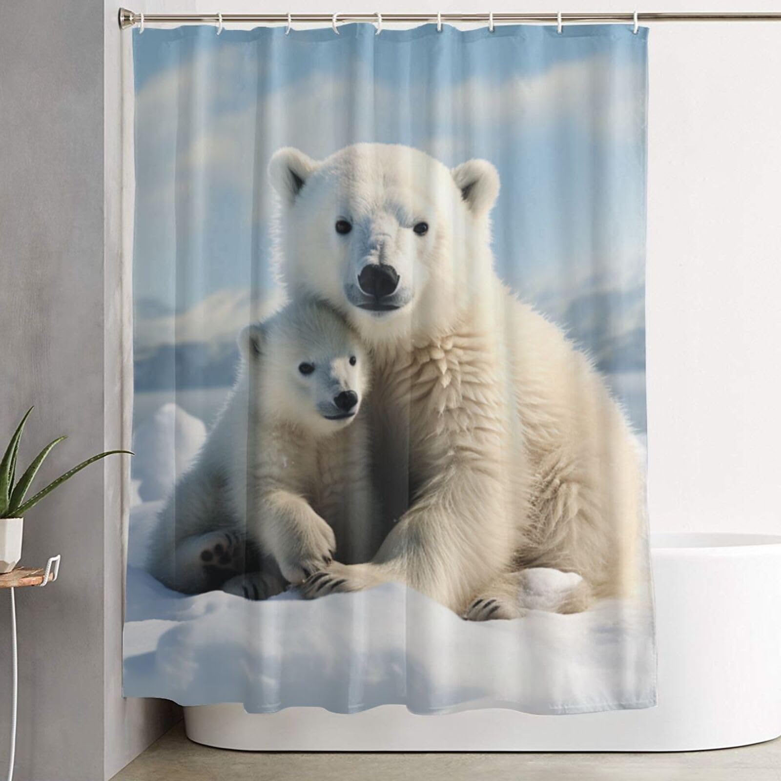 Rideau de douche avec 12 crochets épais imperméable motif ours polaire mignon