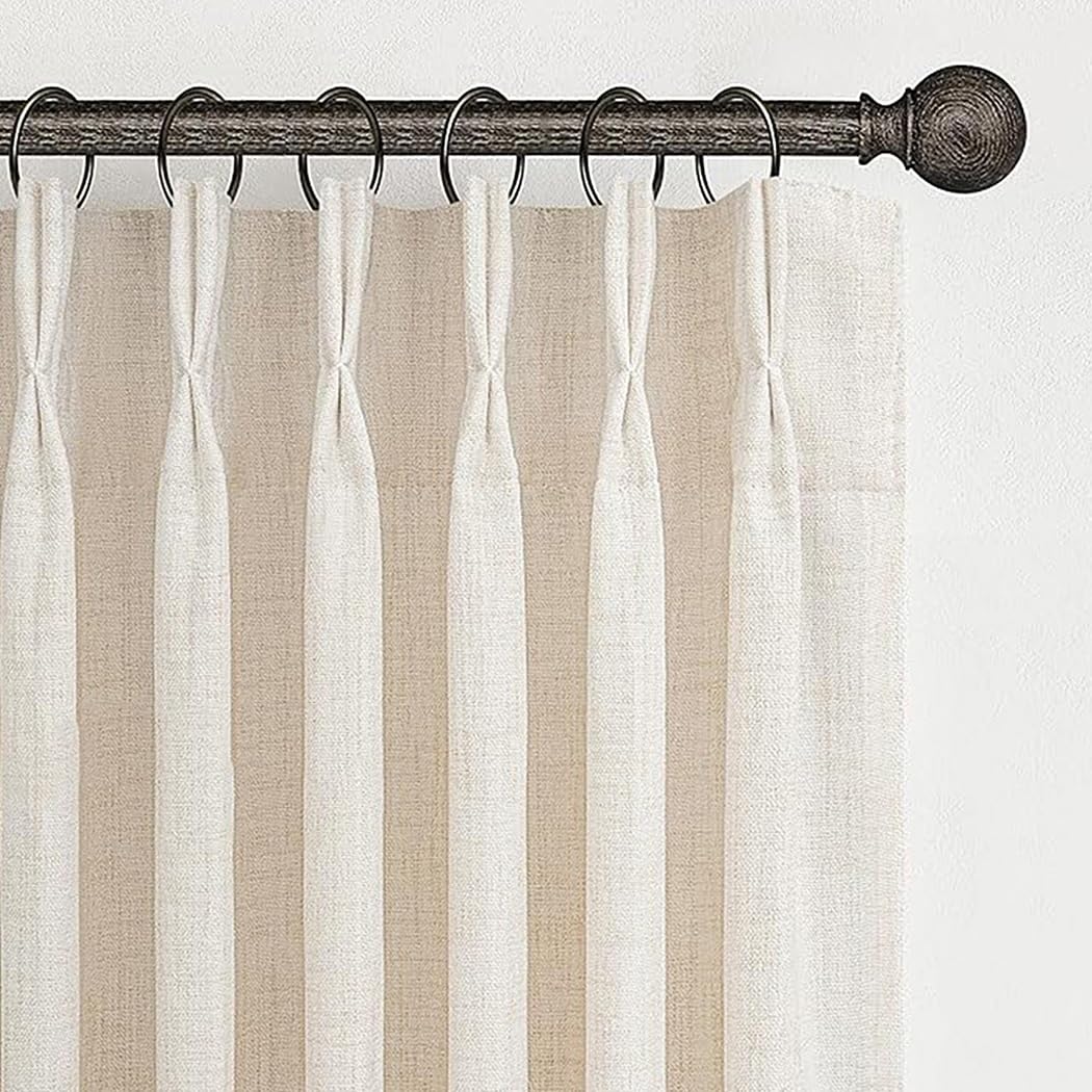 AWSQ23 Linen Curtains Pinch Pleat Bedroom Drapes Singel Panel