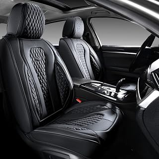 Coverado Leather Seat Covers, Waterproof Luxury Leatherette Car Seat Cushions for Front Seats 2PCS, Stylish Seat Protectors Auto Accessories Universal Fit Most Sedans, SUVs and Trucks, Pure Black