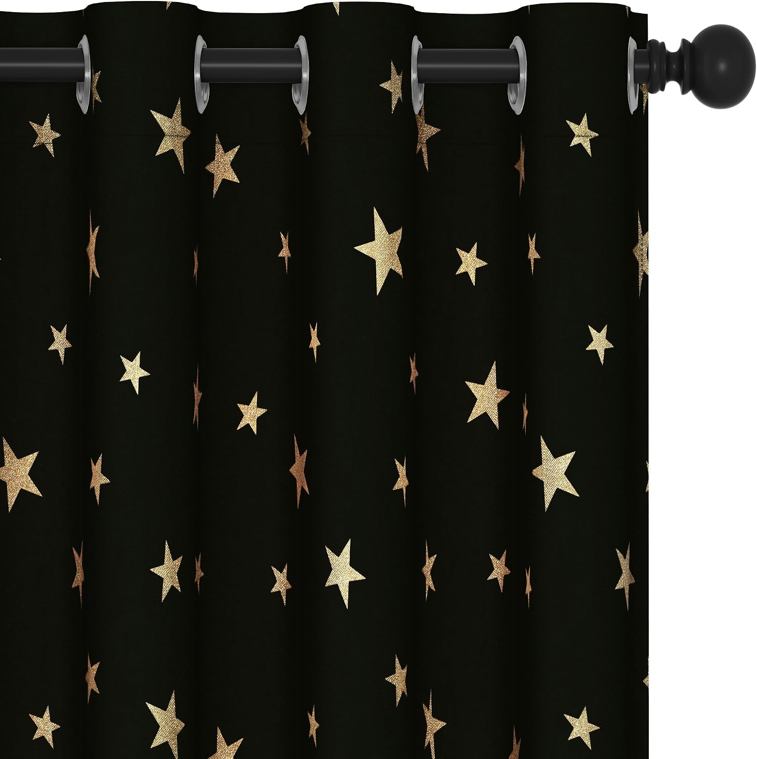 Deconovo Blackout Curtains, Room Darkening, Thermal Insulated, Light Blocking Grommet Drapes for Bedroom and Living Room, 2 Panels, Gold Star, Black, 52W x 84L Inches