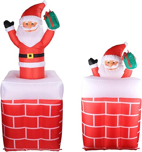 Afirst Papá Noel inflable de 5 pies en chimenea automático arriba y abajo con luces LED, decoración de Navidad para patio al aire libre, jardín,